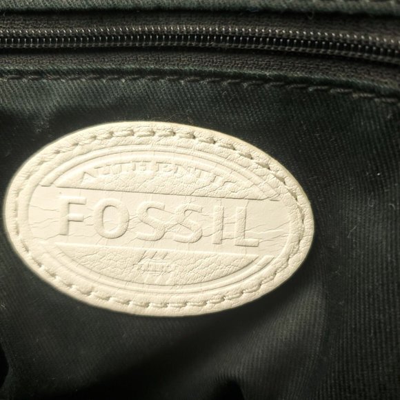 Fossil Womens Black White Leather Flap Pockets Zip Around Crossbody Bag - Picture 10 of 14
